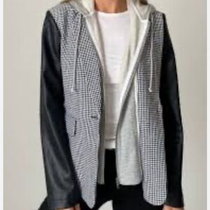 Black and Gray Blazer with Leather Sleeves
